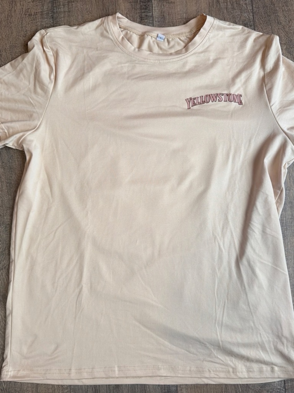 SHEIN Cream Short Sleeve Tee with Pink 'Yellowstone' Chest Graphic